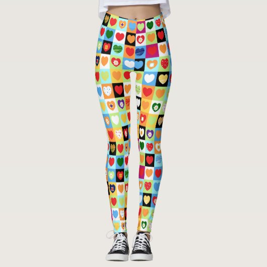 Kleurig hartenpatroon leggings (Voorkant)