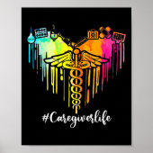 Kleurig hartzuringssymbool Caduceus Caregiver Poster (Voorkant)