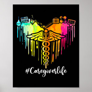 Kleurig hartzuringssymbool Caduceus Caregiver Poster