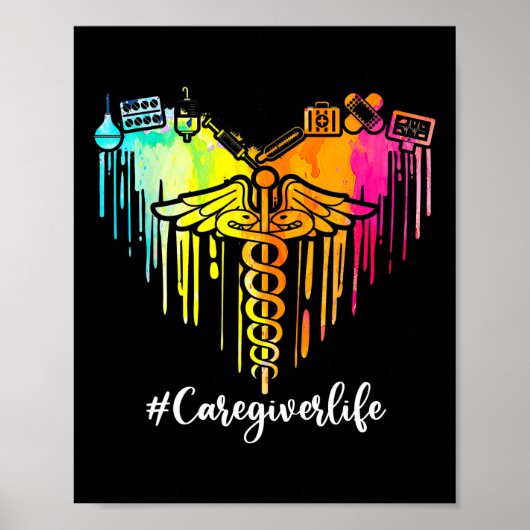 Kleurig hartzuringssymbool Caduceus Caregiver Poster (Voorkant)