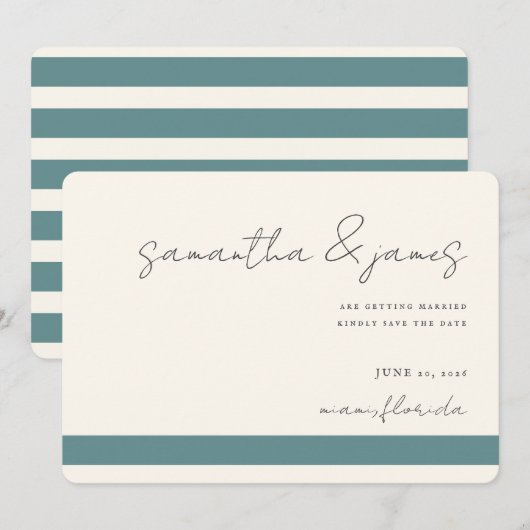 Kleurig, helder, Blauwgroen Stripes handgeschreven Save The Date (Voorkant / Achterkant)