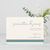 Kleurig, helder, Blauwgroen Stripes handgeschreven Save The Date (Staand voorkant)