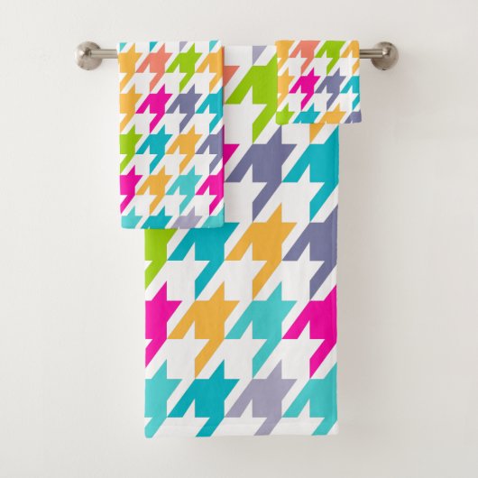 Kleurig houndstooth-patroon bad handdoek (Insitu)
