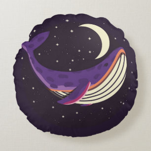 Kleurig illustratieportret van schattige walvis in rond kussen