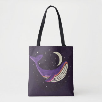 Kleurig illustratieportret van schattige walvis in tote bag