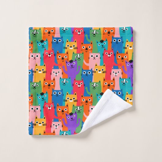 Kleurig kattenpatroon bad handdoek (Wasdoekje)