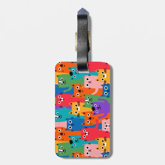 Kleurig kattenpatroon bagagelabel (Achterkant verticaal)