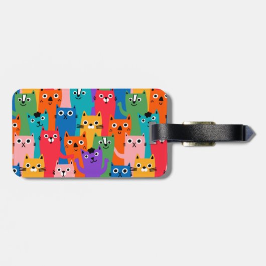 Kleurig kattenpatroon bagagelabel (Achterkant horizontaal)