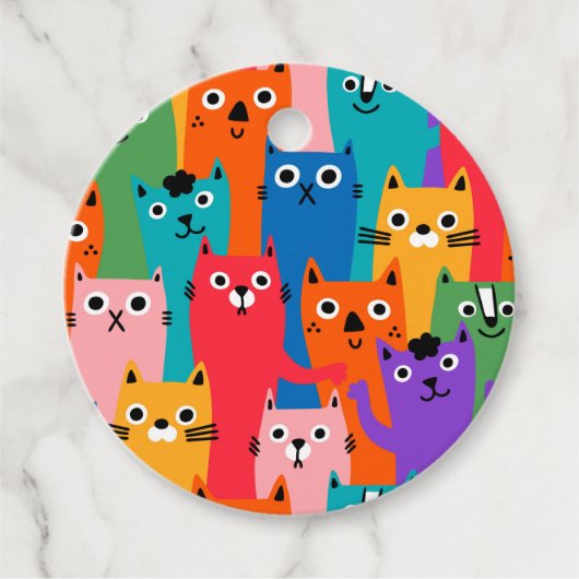 Kleurig kattenpatroon bedankjes labels (Voorkant)