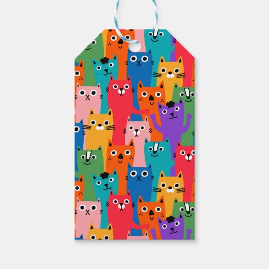 Kleurig kattenpatroon cadeaulabel (Voorkant)
