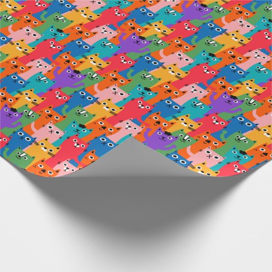 Kleurig kattenpatroon cadeaupapier (Hoek)