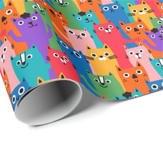 Kleurig kattenpatroon cadeaupapier (Rol Hoek)
