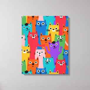Kleurig kattenpatroon canvas afdruk