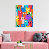 Kleurig kattenpatroon canvas afdruk (Insitu (Woonkamer))