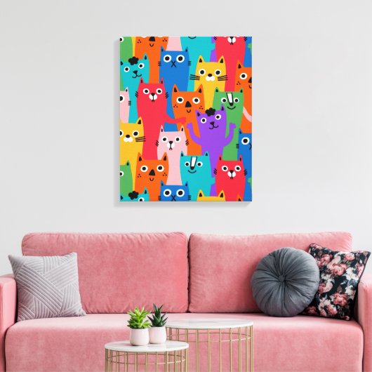 Kleurig kattenpatroon canvas afdruk (Insitu (Woonkamer))