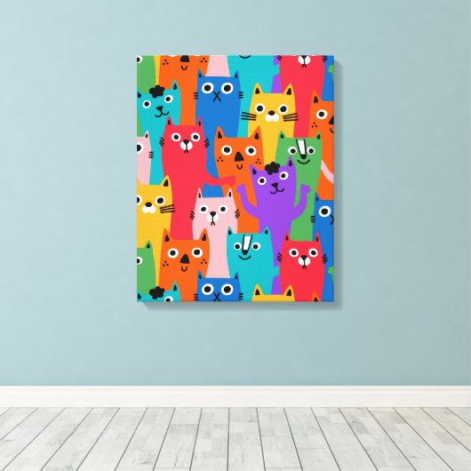 Kleurig kattenpatroon canvas afdruk (Insitu (Houten vloer))