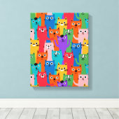 Kleurig kattenpatroon canvas afdruk (Insitu (Houten vloer))