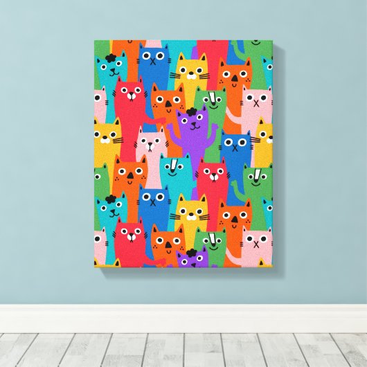 Kleurig kattenpatroon canvas afdruk (Insitu (Houten vloer))