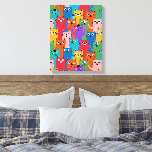 Kleurig kattenpatroon canvas afdruk (Insitu (Slaapkamer))