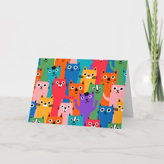 Kleurig kattenpatroon feestdagen kaart (Voorkant)