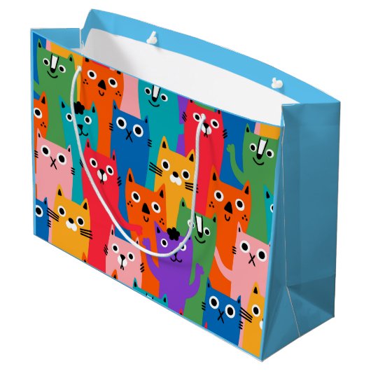 Kleurig kattenpatroon groot cadeauzakje (Achterkant Gekanteld)
