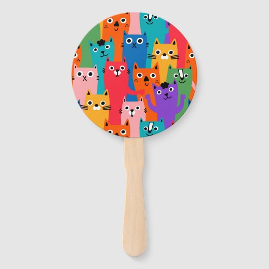 Kleurig kattenpatroon handwaaier (Voorkant)