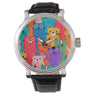 Kleurig kattenpatroon horloge