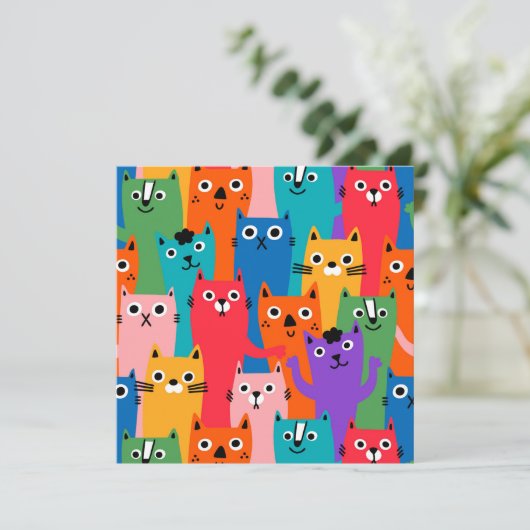 Kleurig kattenpatroon kaart (Staand voorkant)