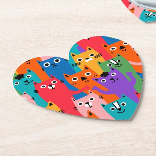 Kleurig kattenpatroon kartonnen onderzetters (Gekanteld)