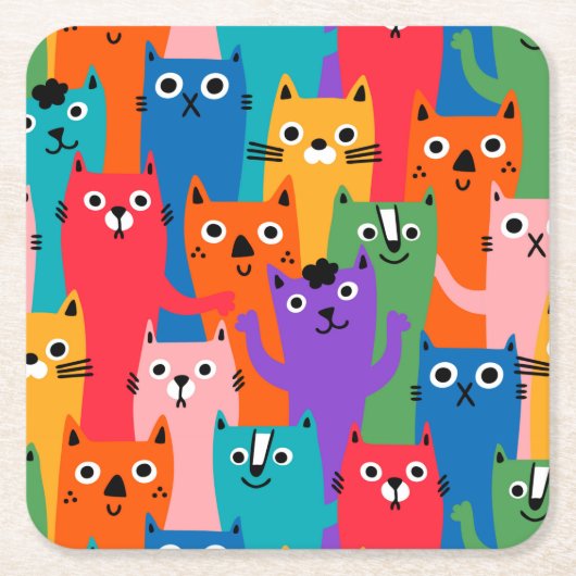 Kleurig kattenpatroon kartonnen onderzetters (Voorkant)