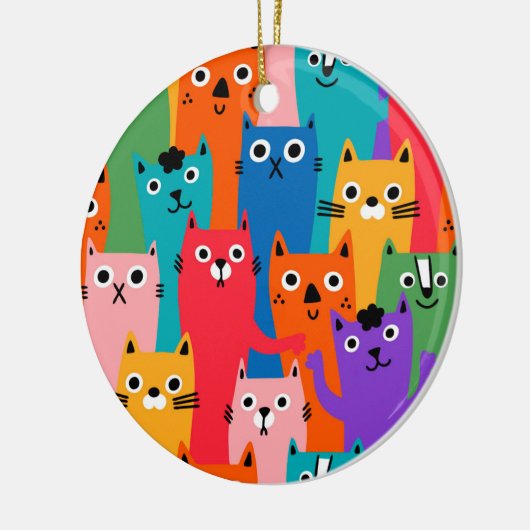 Kleurig kattenpatroon keramisch ornament (Links)