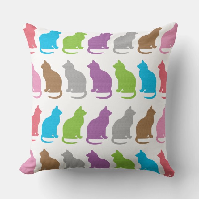 Kleurig kattenpatroon kussen (Voorkant)