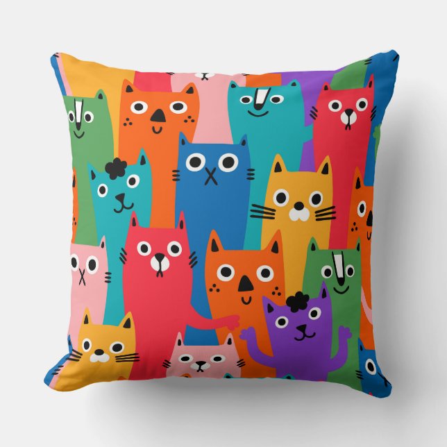 Kleurig kattenpatroon kussen (Voorkant)