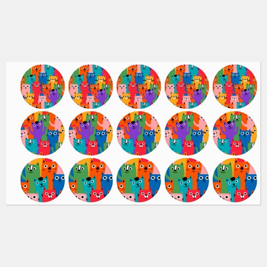 Kleurig kattenpatroon labels (Vel)