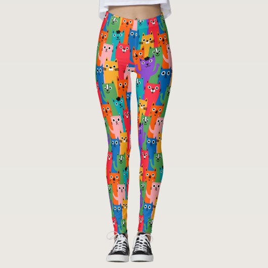Kleurig kattenpatroon leggings (Voorkant)