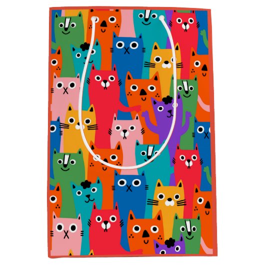 Kleurig kattenpatroon medium cadeauzakje (Voorkant)