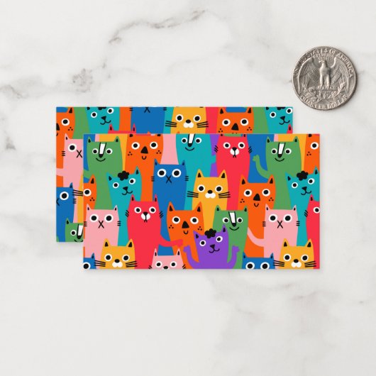 Kleurig kattenpatroon notitiekaartje (Voorkant / Achterkant in situ)