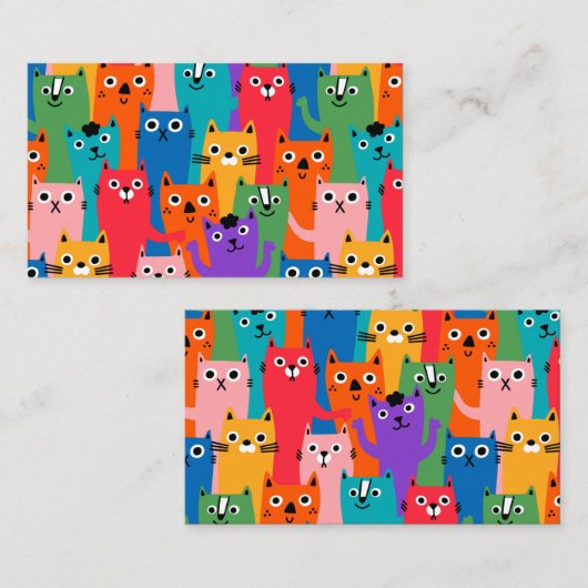 Kleurig kattenpatroon notitiekaartje (Voorkant / Achterkant)
