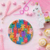 Kleurig kattenpatroon papieren bordje (Feest)