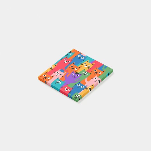 Kleurig kattenpatroon post-it® notes (Schuin)