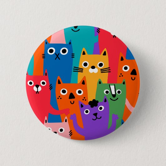 Kleurig kattenpatroon ronde button 5,7 cm (Voorkant)