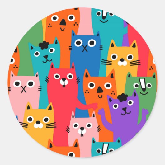 Kleurig kattenpatroon ronde sticker (Voorkant)