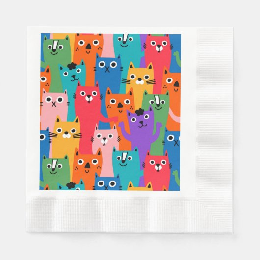 Kleurig kattenpatroon servet (Voorkant)