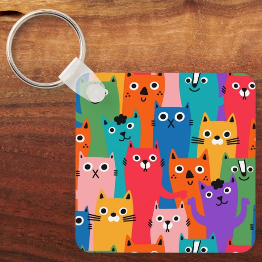 Kleurig kattenpatroon sleutelhanger (Voorkant)