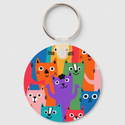 Kleurig kattenpatroon sleutelhanger (Voorkant)