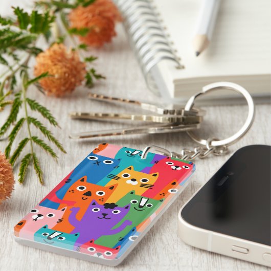 Kleurig kattenpatroon sleutelhanger (Voorkant Rechts)