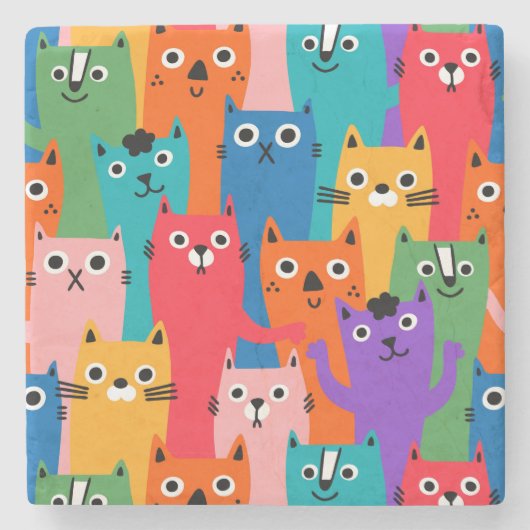 Kleurig kattenpatroon stenen onderzetter (Voorkant)