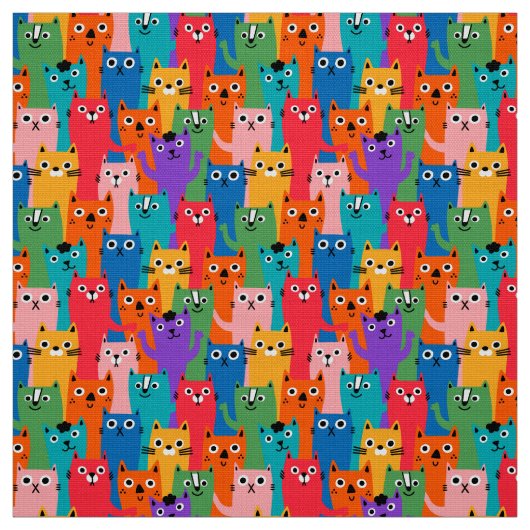 Kleurig kattenpatroon stof (Swatch)