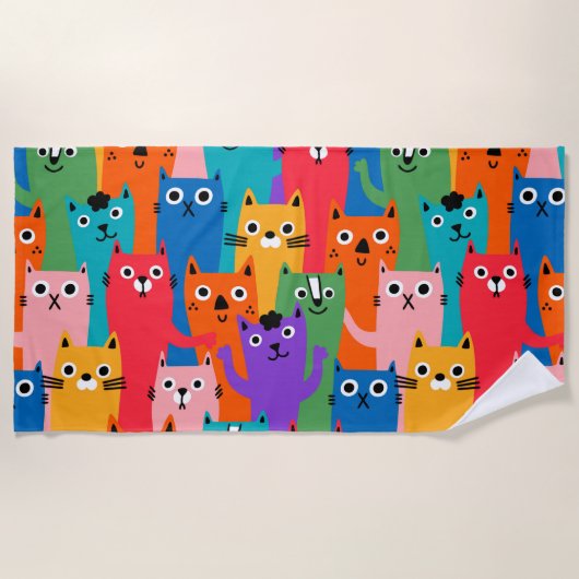 Kleurig kattenpatroon strandlaken (Voorkant)