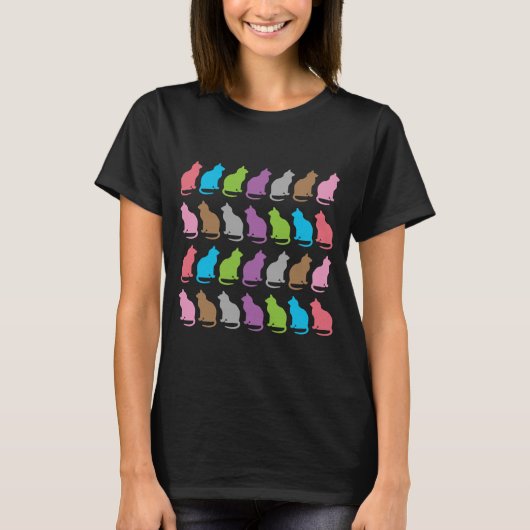 Kleurig kattenpatroon t-shirt (Voorkant)